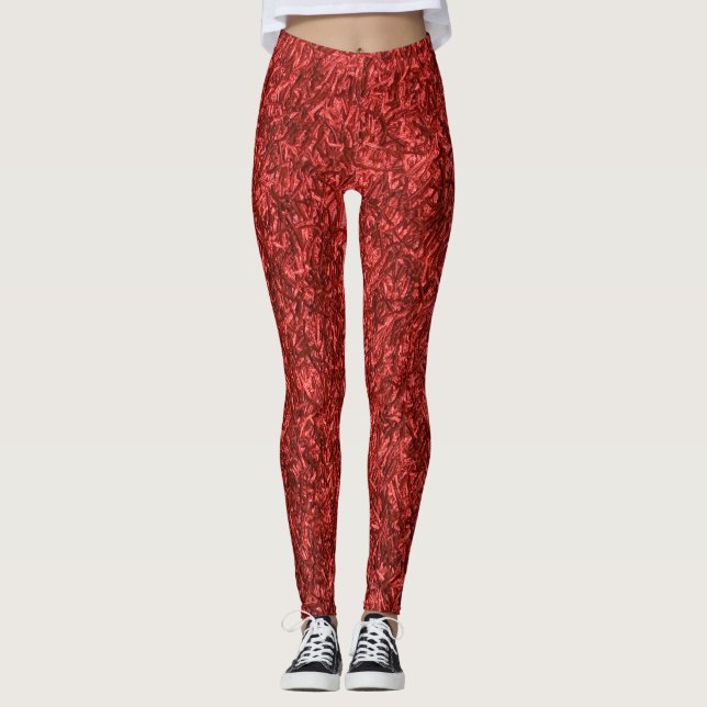 Red Abstract Textile Leggings (Front)