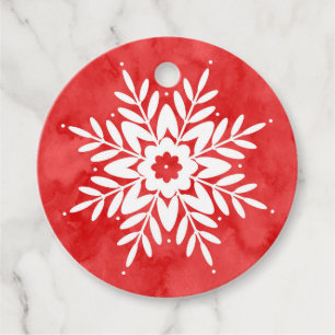 Red Abstract Watercolor Snowflake Favour Tags