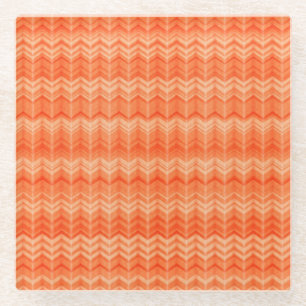 Red abstract zigzag textile pattern glass coaster