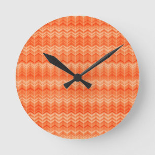 Red abstract zigzag textile pattern round clock