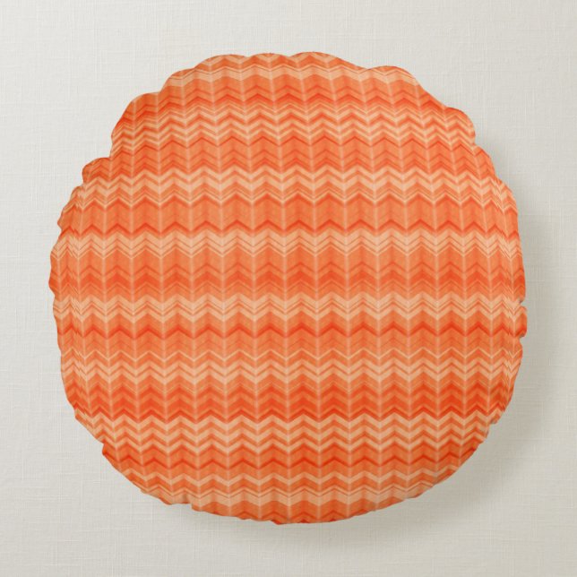 Red abstract zigzag textile pattern round cushion (Front)