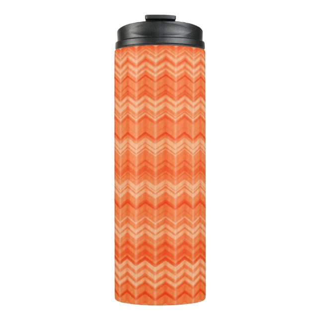 Red abstract zigzag textile pattern thermal tumbler (Front)