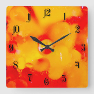 Red abstraction square wall clock