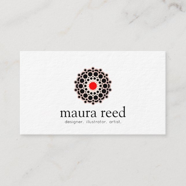 Red Accent Rose Gold Mandala Chic Designer Business Card (Front)