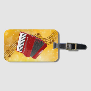 Red Accordion and Musical Notes Luggage Tag