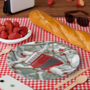 Red Accordion - Berries in the Snow, Paper Plate