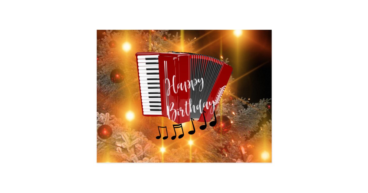 Red Accordion, Happy Birthday greetings Postcard Zazzle.co.uk