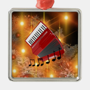 Red Accordion, Holiday Design, Metal Tree Decoration
