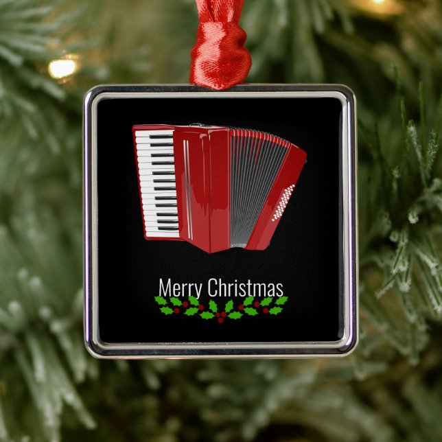Red Accordion, Merry Christmas,  Metal Tree Decoration (Tree)