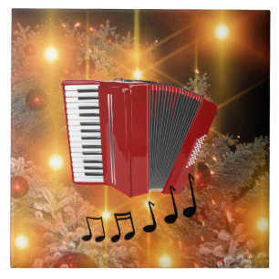 Red Accordion on Gold Background Tile