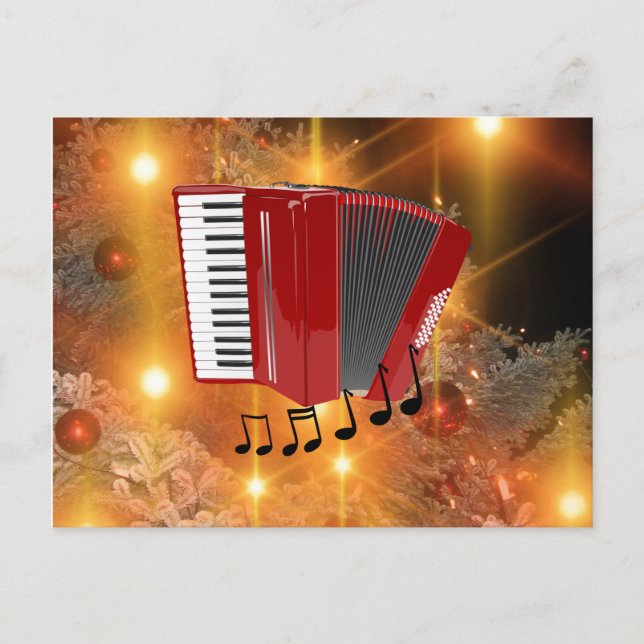 Red Accordion on Holiday Gold Paper Postcard (Front)