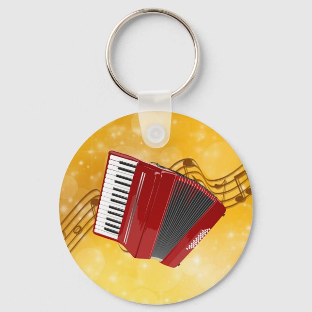Red Accordion on Musical Notes Key Ring (Front)