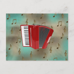 Red Accordion on Musical Notes Postcard