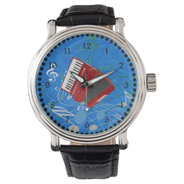 Red Accordion on Musical Notes Watch (Front)
