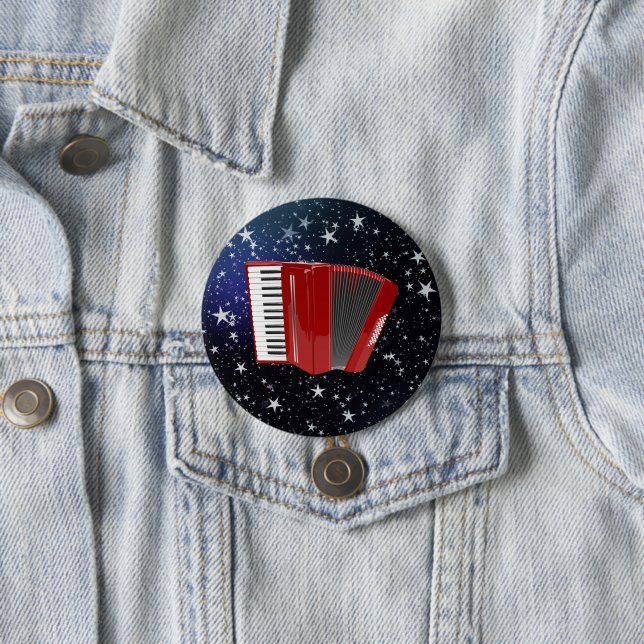 Red Accordion on Night Sky 7.5 Cm Round Badge (In Situ)