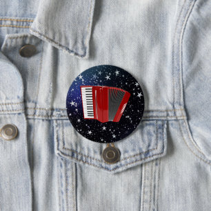 Red Accordion on Night Sky 7.5 Cm Round Badge