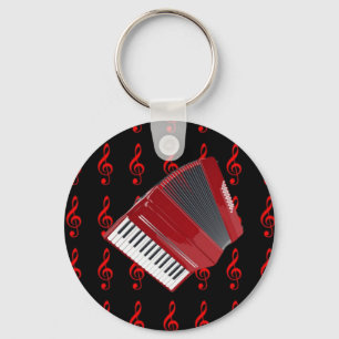 Red Accordion on Red Treble Clef pattern Key Ring
