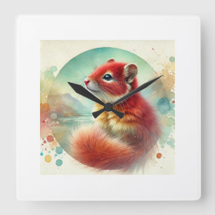 Red Acouchi Watercolor 290924AREF144 - Watercolor Square Wall Clock