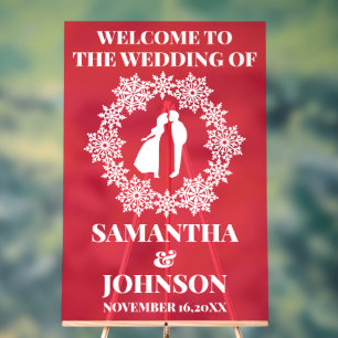 Red Acrylic Snowflake Wedding Welcome Sign