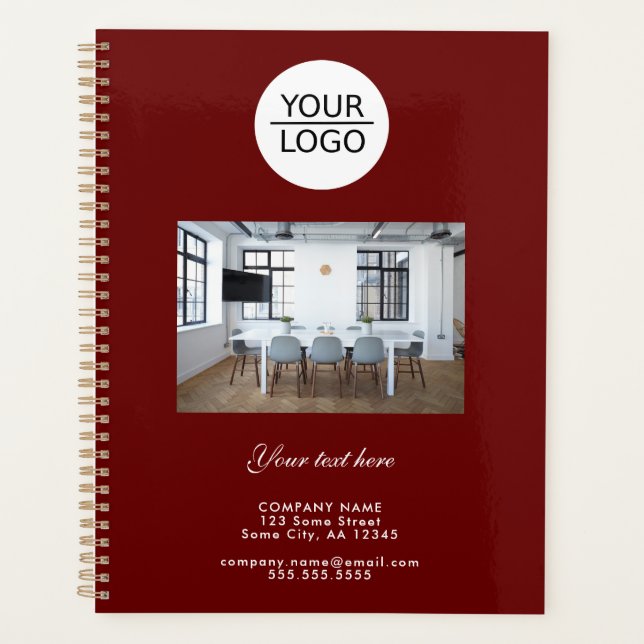 Red Add Logo Custom Text Photo Office Business Planner (Front)