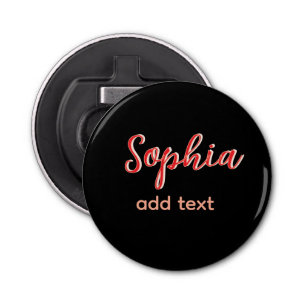 Red add name girl boss text black elegant bottle opener