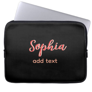 Red add name girl boss text black elegant laptop sleeve