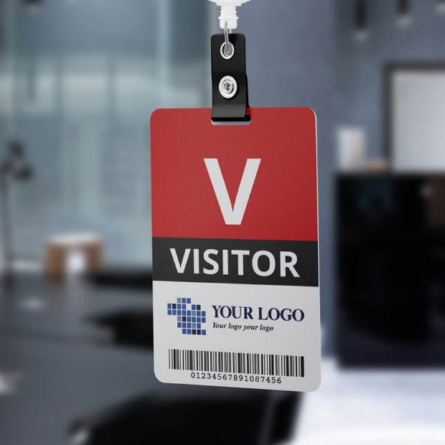 Red Add Your Logo & Bar Code Visitor ID Badge (Creator Uploaded)