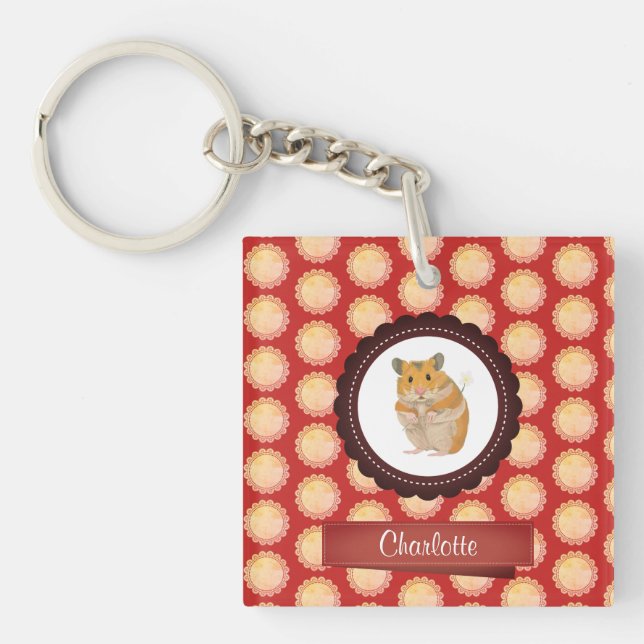 Red Add Your Name Hamster Key Ring (Front)