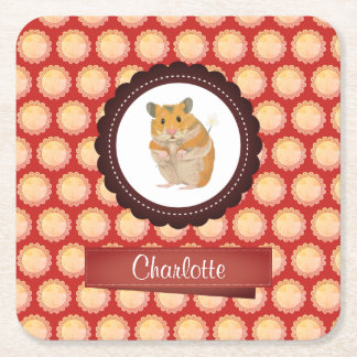 Red Add Your Name Hamster Square Paper Coaster