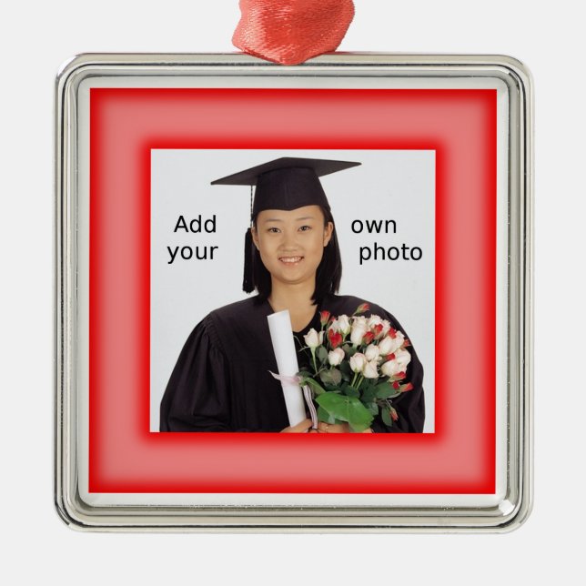 Red Add your Photo Metal Tree Decoration (Front)