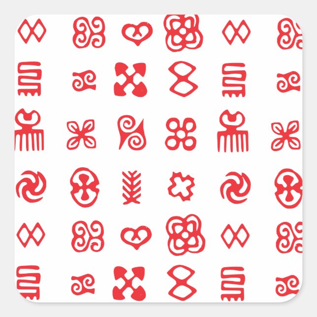 Red Adinkra African Symbols Square Sticker (Front)