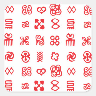 Red Adinkra African Symbols Square Sticker