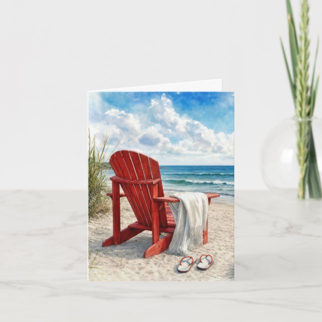 Red Adirondack Beach Chair with Flip-flops Card (Front)