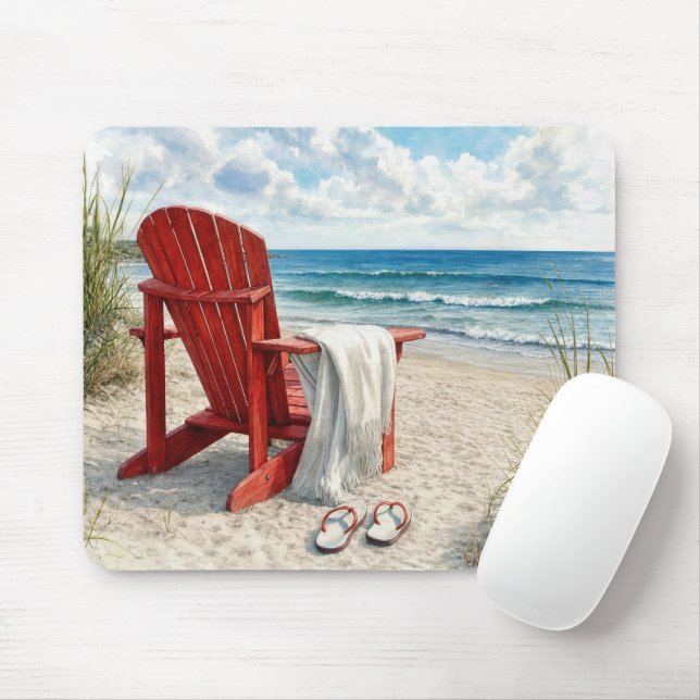 Red Adirondack Beach Chair with Flip-flops Mouse Mat (With Mouse)