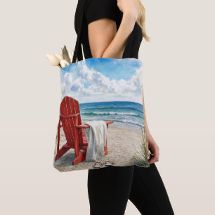 Red Adirondack Beach Chair with Flip-flops Tote Bag