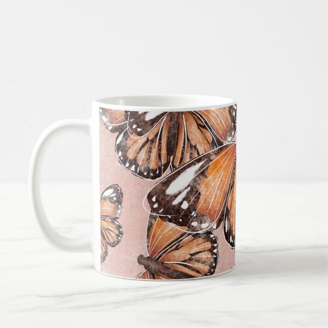 Red Admiral Butterflies Pink Background Coffee Mug (Left)