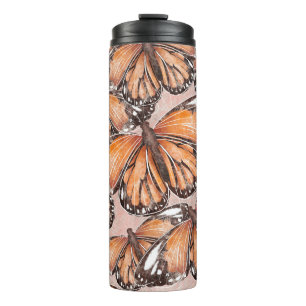 Red Admiral Butterflies Pink Background Thermal Tumbler