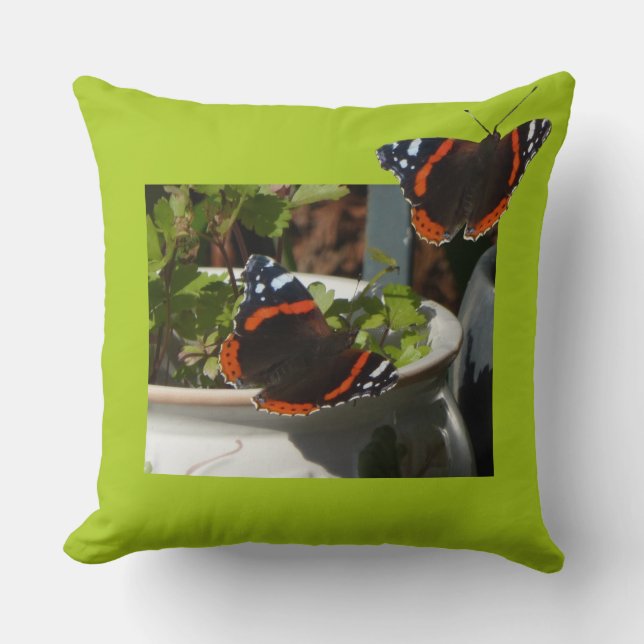 Red Admiral Butterfly Design Throw Pillow (Front)