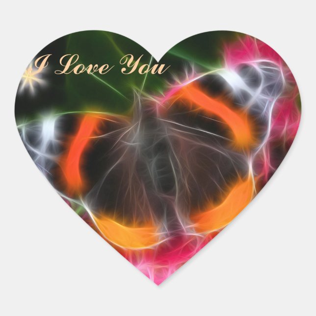 Red Admiral Butterfly Fractal Heart Sticker (Front)