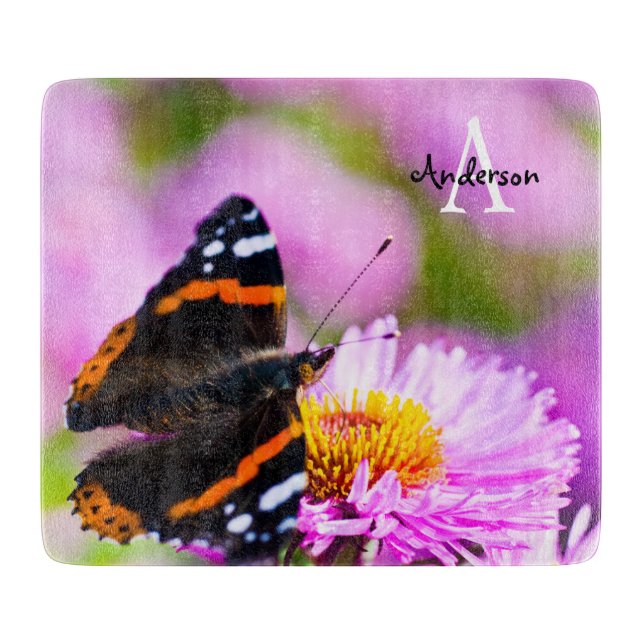 Red Admiral butterfly Glass chopping board (Front)