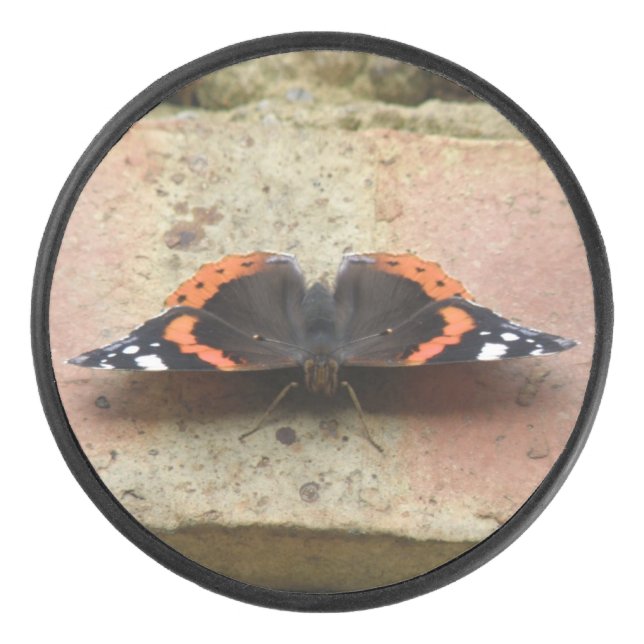Red Admiral Butterfly Hockey Puck (Front)