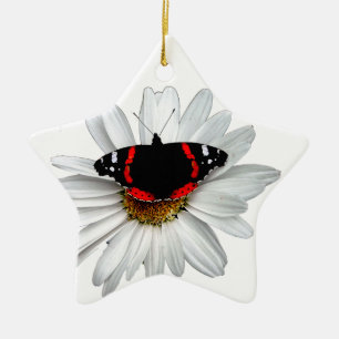 Red Admiral Butterfly on Flower Ceramic Tree Decoration