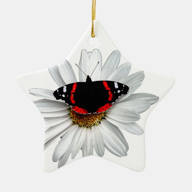 Red Admiral Butterfly on Flower Ceramic Tree Decoration (Front)