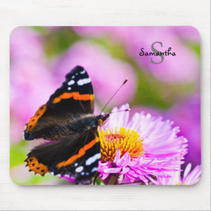Red Admiral butterfly on flower Mouse mat
