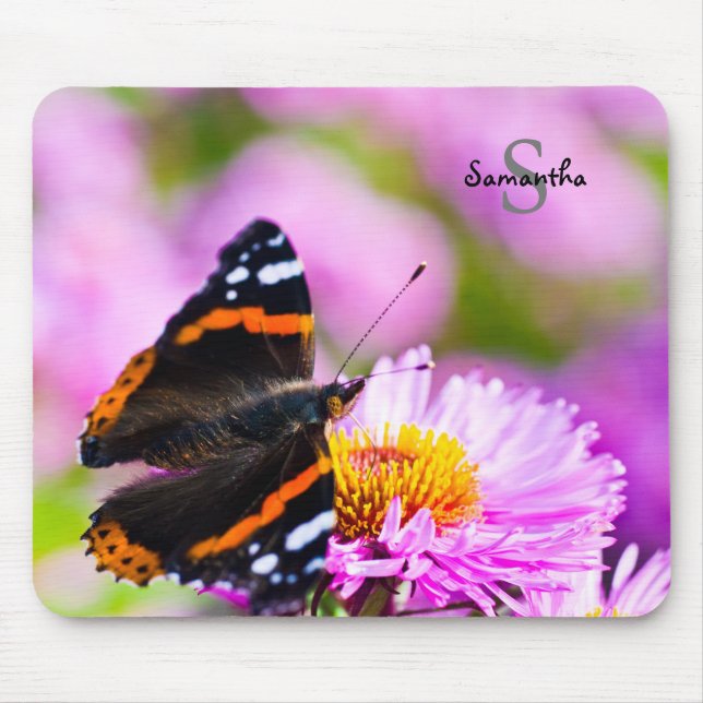 Red Admiral butterfly on flower Mouse mat (Front)