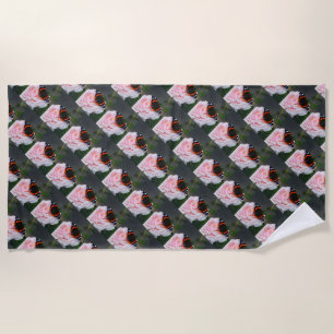 Red admiral butterfly pattern beach towel