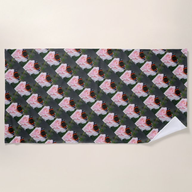 Red admiral butterfly pattern beach towel (Front)