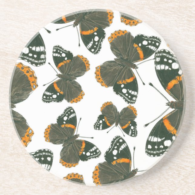 Red admiral butterfly  pattern coaster (Front)