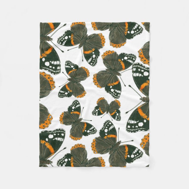 Red admiral butterfly  pattern fleece blanket (Front)