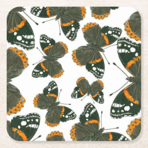 Red admiral butterfly pattern square paper coaster